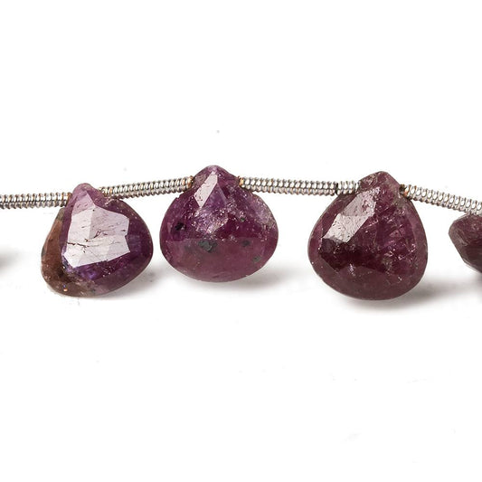 9x9mm Ruby Faceted Heart Beads 8 inch 17 pieces