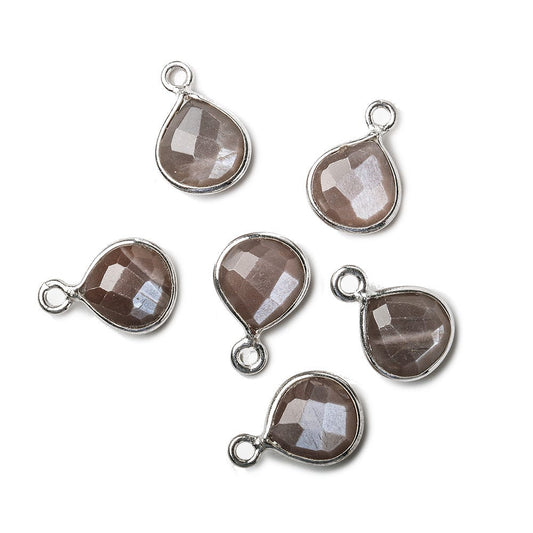 9x9mm Silver .925 Gold Bezeled Chocolate Brown Moonstone Heart Pendant 1 piece