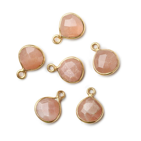 9x9mm Vermeil Bezeled Angel Skin Peach Moonstone Heart Pendant 1 piece