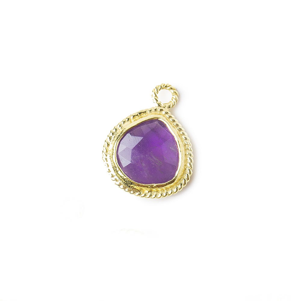 9x9mm Vermeil Twist Rope Bezel Amethyst Faceted Heart Pendant 1 piece