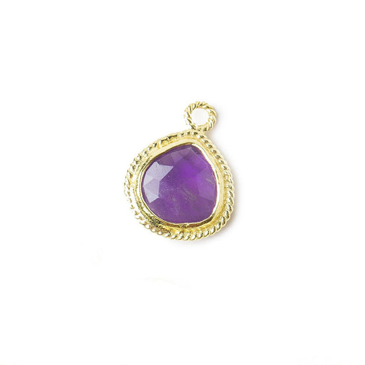 9x9mm Vermeil Twist Rope Bezel Amethyst Faceted Heart Pendant 1 piece