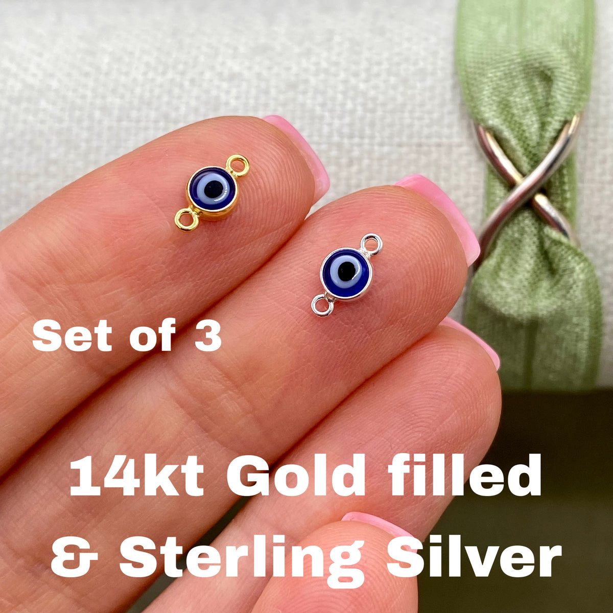Blue Evil Eye Connectors 4mm - 3 Pack - B48