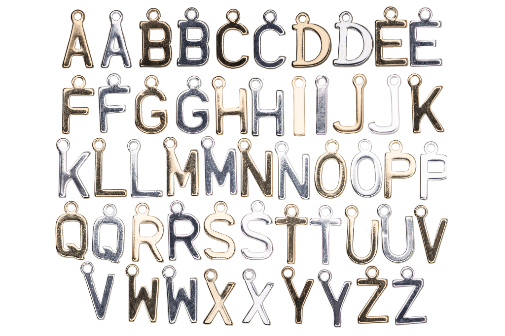 8.5mm Letters of the Alphabet Charms - Available in Silver and Gold - Made of Solid Pewter - Sold Individually