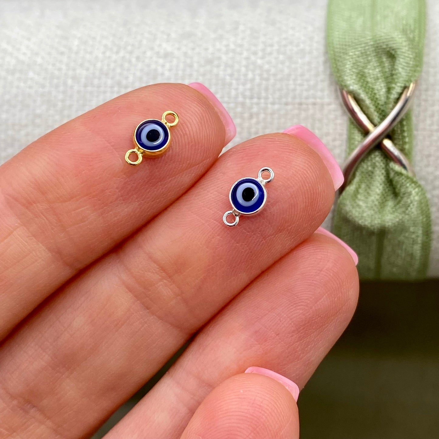 Blue Evil Eye Connectors 4mm - 3 Pack - B48