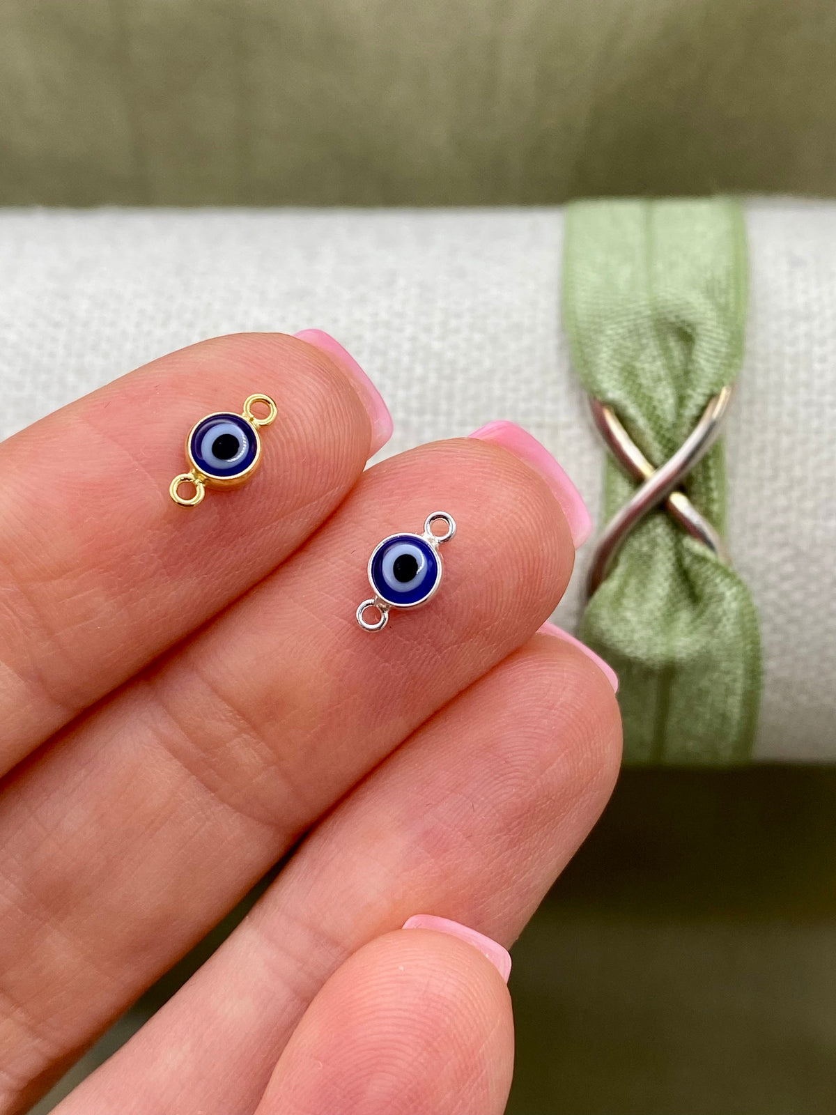 Blue Evil Eye Connectors 4mm - 3 Pack - B48