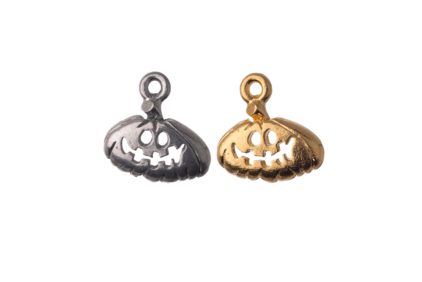 15mm x 15mm Halloween Grinning Pumpkin Charm - Made of Pewter - Sold Individually - CBS1789