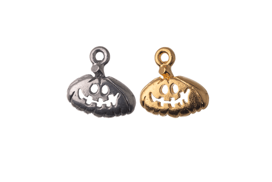 15mm x 15mm Halloween Grinning Pumpkin Charm - Made of Pewter - Sold Individually - CBS1789