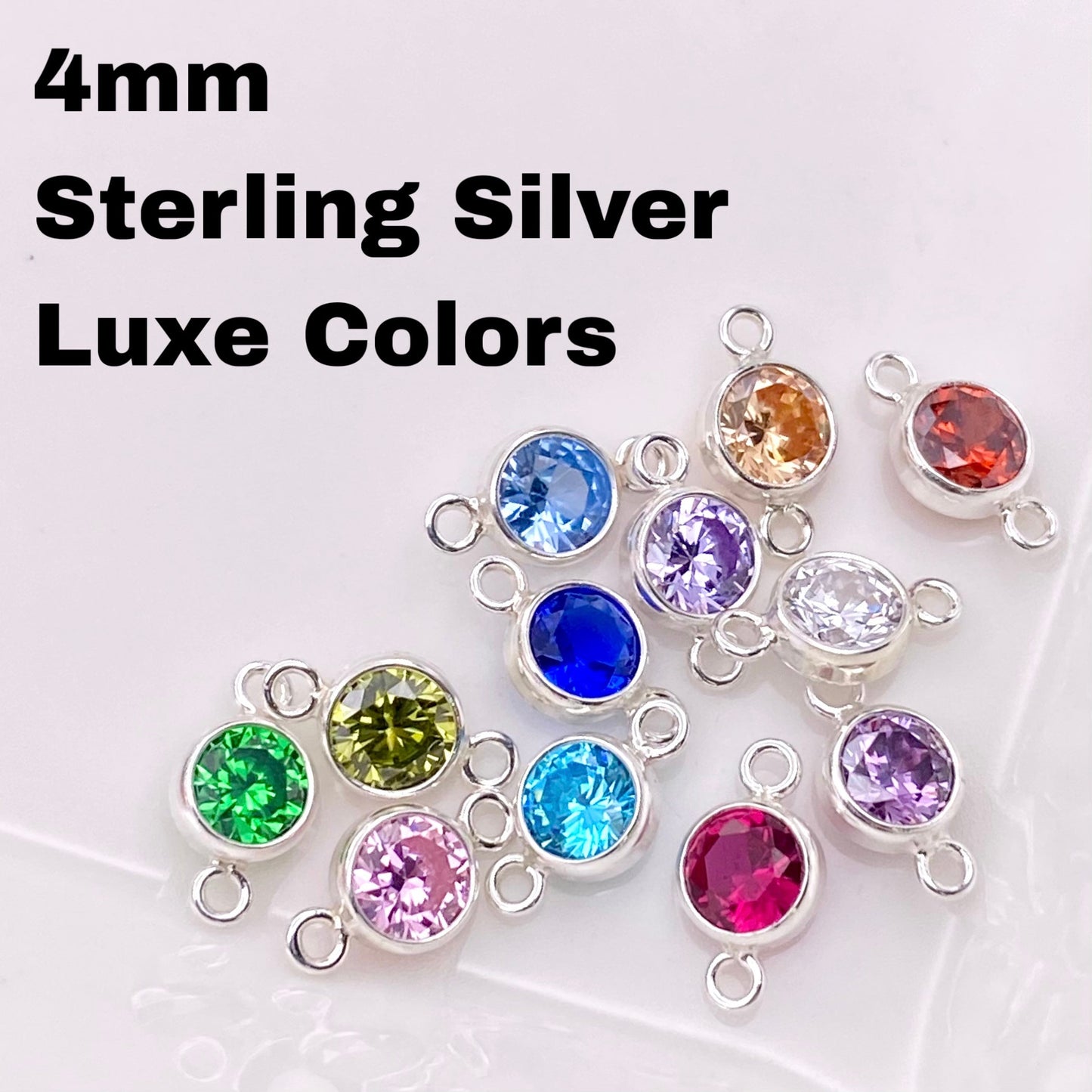 Luxe 4mm Birthstone Connectors Round - Sterling Silver - 3 Pack/12 Pack - B41S - Luxe Colors