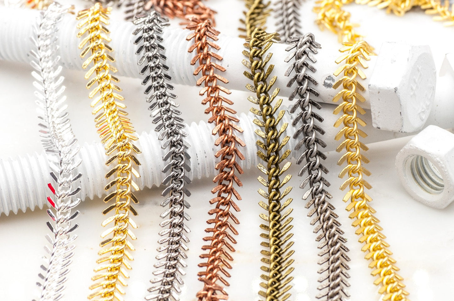 9mm Fishbone Specialty Chain sold by the Foot available in Multiple Colors - CH 113