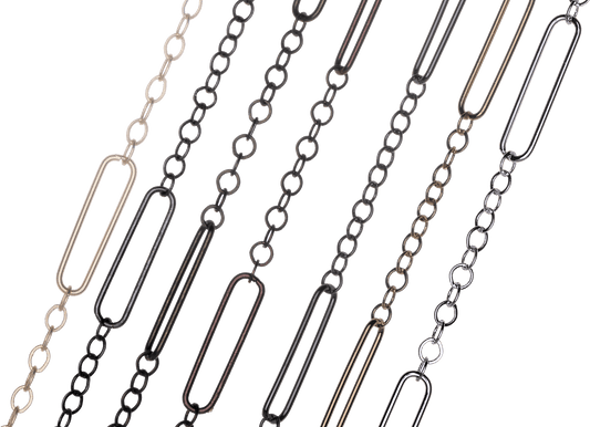 22mm x 5mm Specialty Paperclip and Round Cable Chain available in Multiple Colors sold by the Foot - CH2604
