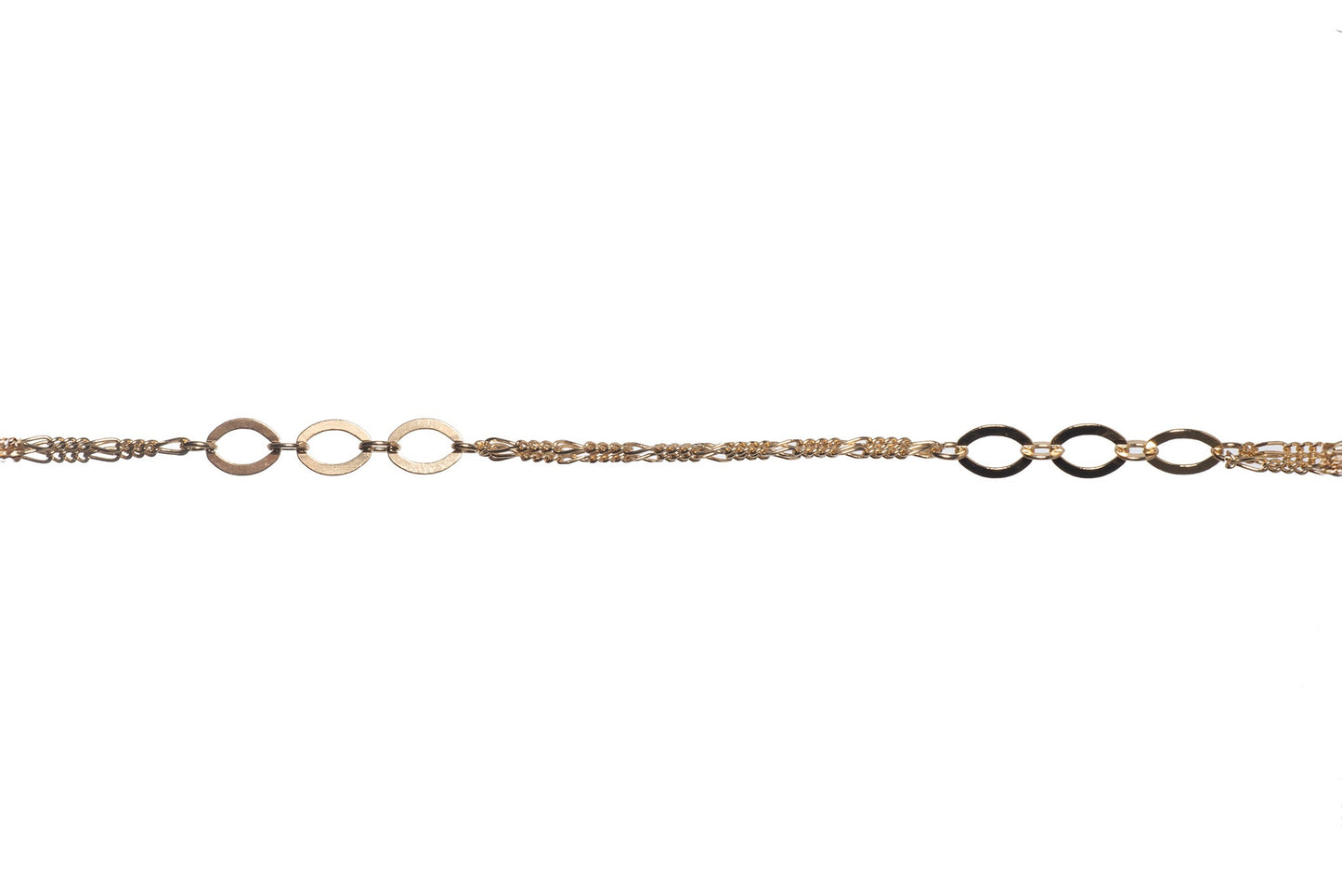 9mm x 6mm Hammered Flat Oval Specialty Chain Links alternating with 2" Delicate Figaro Chain sold by the Foot available in Multiple Colors - CH 60