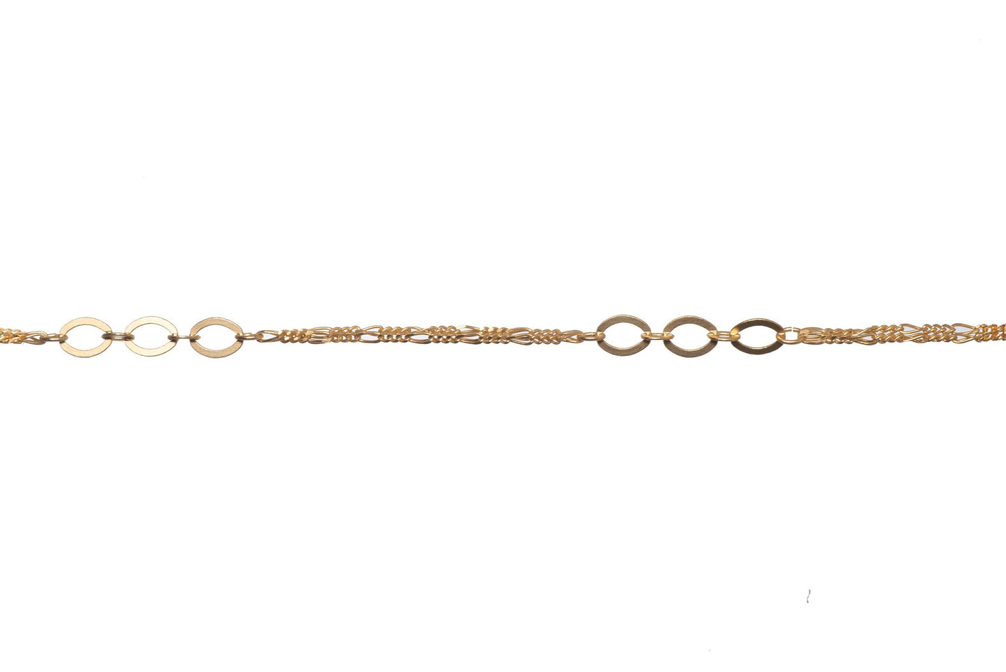 9mm x 6mm Hammered Flat Oval Specialty Chain Links alternating with 2" Delicate Figaro Chain sold by the Foot available in Multiple Colors - CH 60