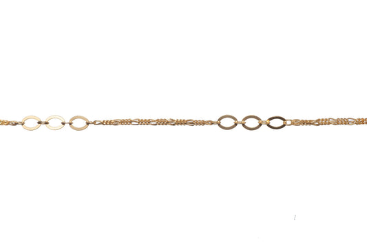 9mm x 6mm Hammered Flat Oval Specialty Chain Links alternating with 2" Delicate Figaro Chain sold by the Foot available in Multiple Colors - CH 60