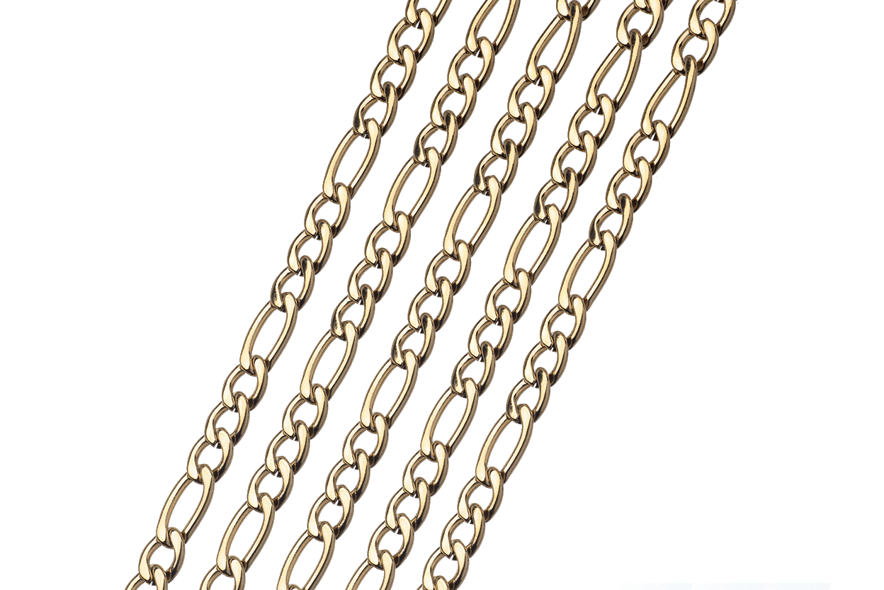 Figaro Chain Medium Size - Measures 4.5mm x 7.1mm - Available in Waterproof Gold - Made from Stainless Steel - Sold by the Foot - CH 124SS/G