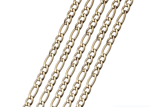 Figaro Chain Medium Size - Measures 4.5mm x 7.1mm - Available in Waterproof Gold - Made from Stainless Steel - Sold by the Foot - CH 124SS/G