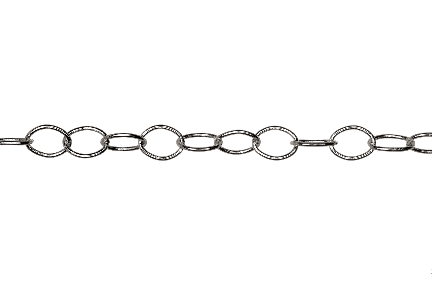 Thin Round Cable Chain multiple finishes available measures 6mm x 5mm sold by the Foot - CH 2600