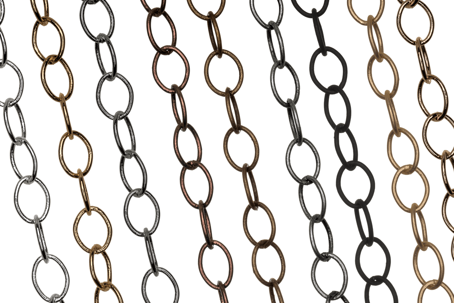 Thin Round Cable Chain multiple finishes available measures 6mm x 5mm sold by the Foot - CH 2600