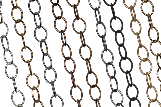 Thin Round Cable Chain multiple finishes available measures 6mm x 5mm sold by the Foot - CH 2600