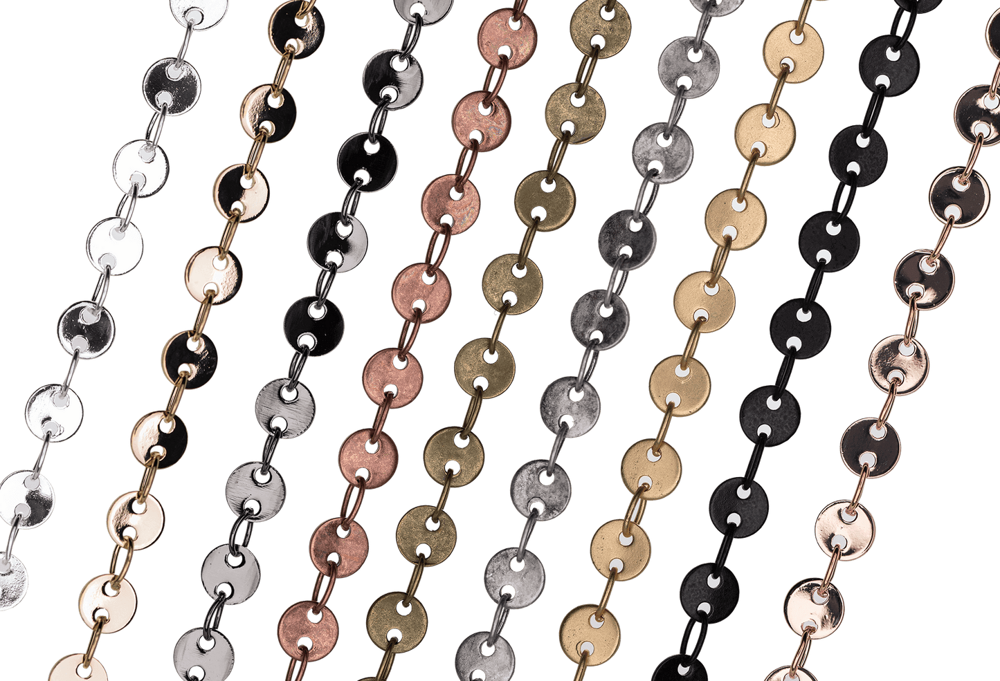 Round Disc Specialty Chain Medium Size measures 4mm available in Multiple Finishes sold by the Foot - CH 897