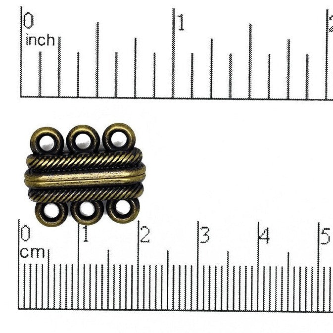 20mm x 17mm Magnetic 3-Loop Sandwich Clasp - Made of Brass - Sold Individually - CL/MC14