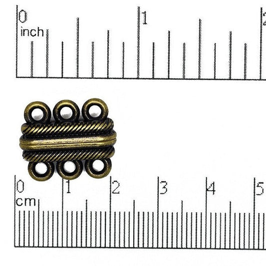 20mm x 17mm Magnetic 3-Loop Sandwich Clasp - Made of Brass - Sold Individually - CL/MC14