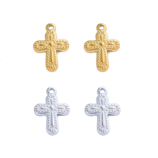 Religious Cross Charm measures 13mm x 19mm sold by the Piece available in Silver and Waterproof Gold - SSC9