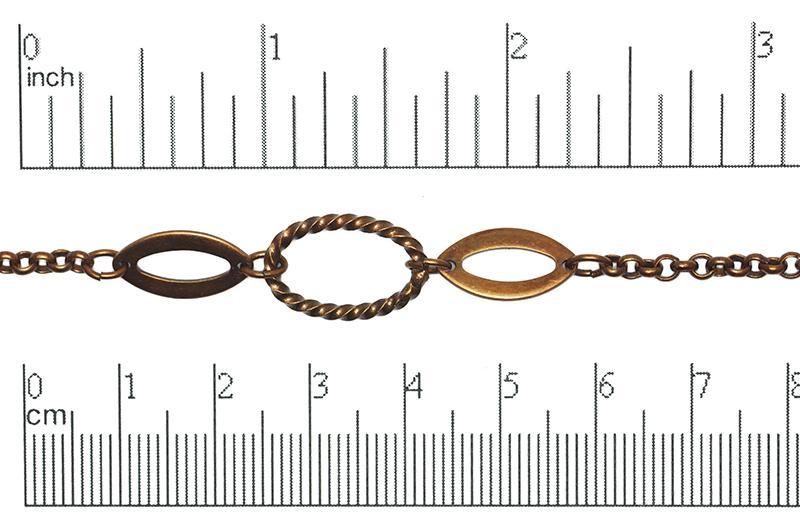 17mm x 12mm Oval Twisted Link Chain - Made of plated brass - Sold by the foot - Ch-50