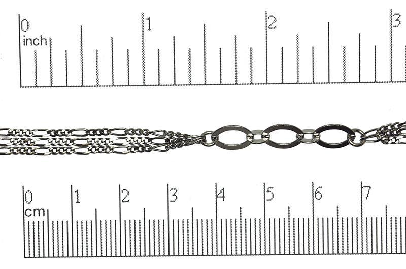 9mm x 6mm Hammered Flat Oval Specialty Chain Links alternating with 2" Delicate Figaro Chain sold by the Foot available in Multiple Colors - CH 60