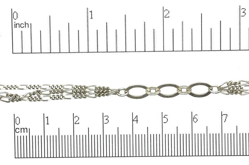 9mm x 6mm Hammered Flat Oval Specialty Chain Links alternating with 2" Delicate Figaro Chain sold by the Foot available in Multiple Colors - CH 60