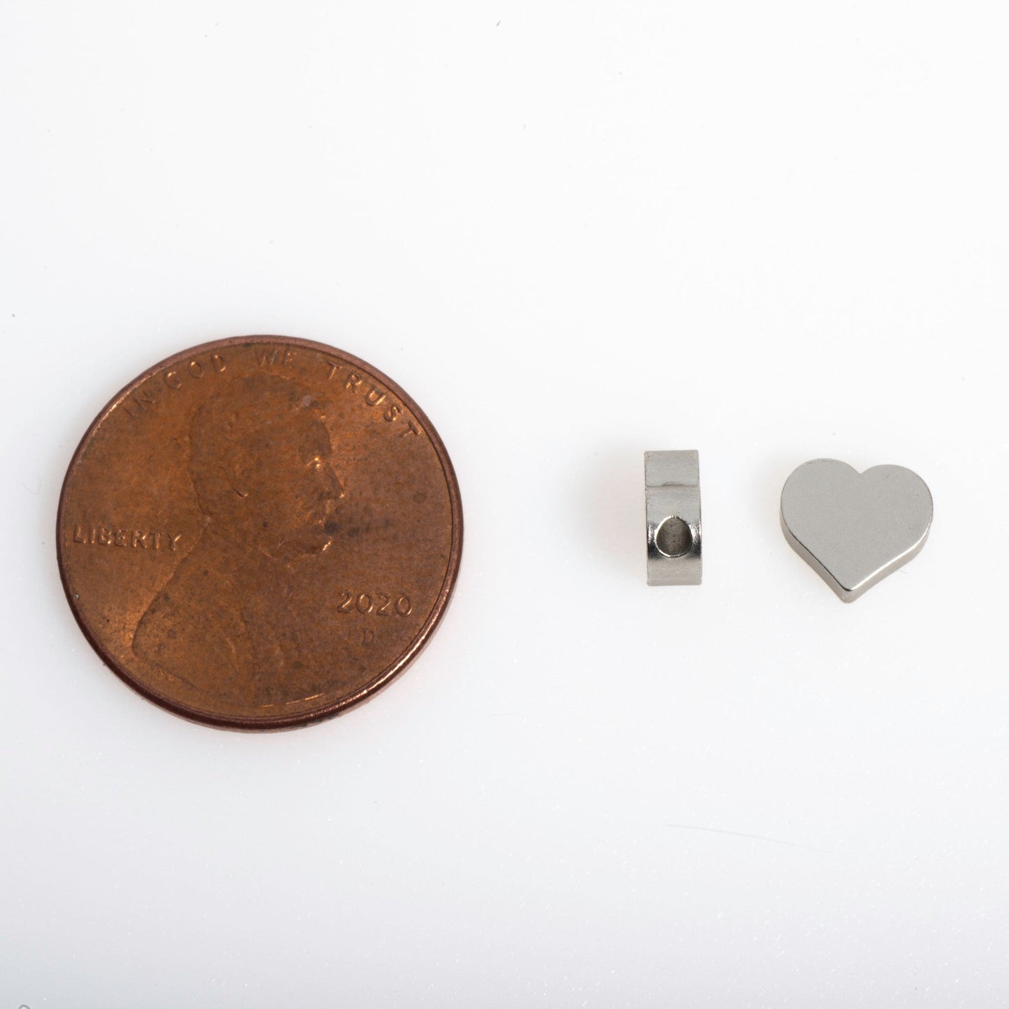 7mm x 6mm Solid Heart Bead - Made of plated zinc - Sold individually - K77