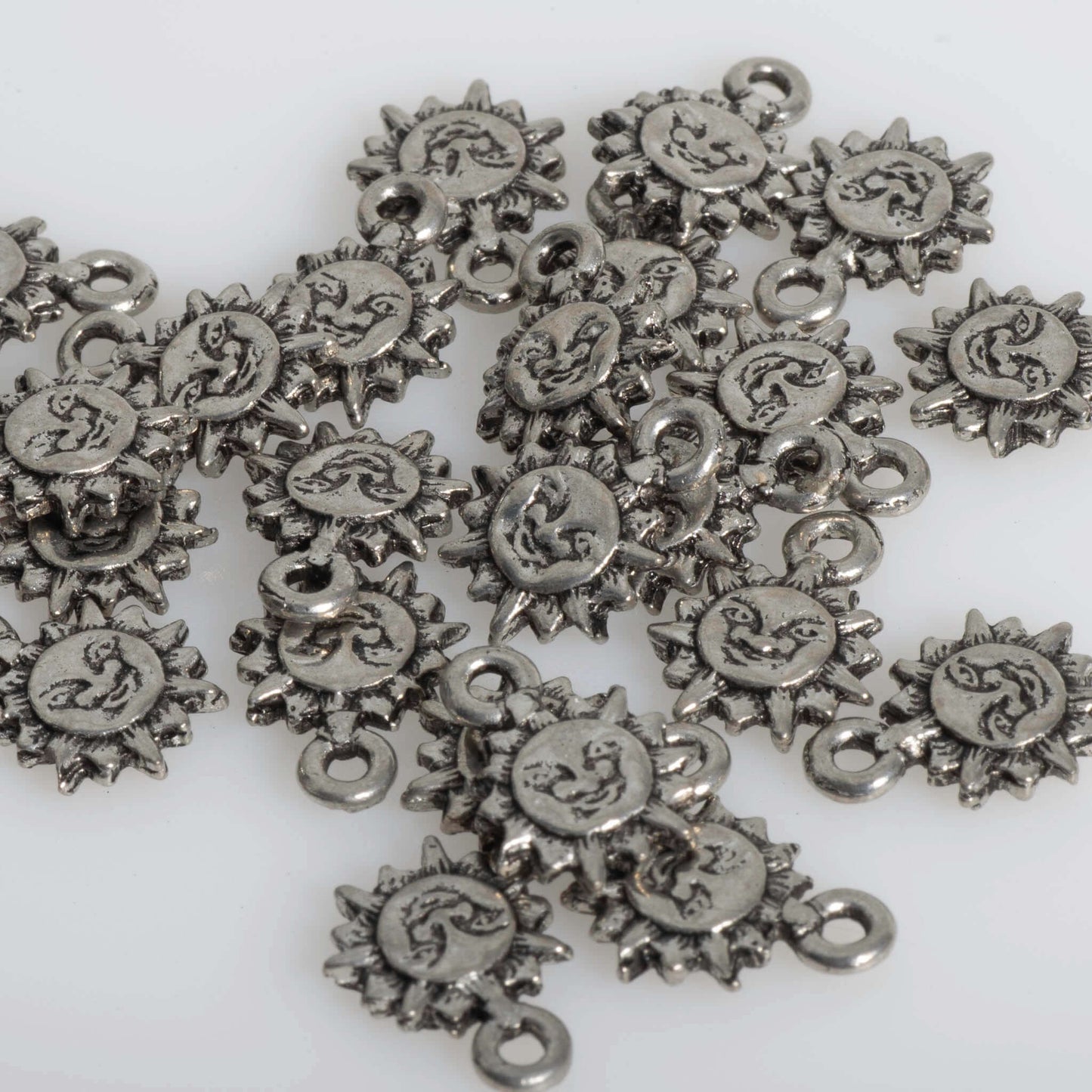 Smiley Face Sun Charm Pewter 12mm x 9mm sold Individually - CBS471