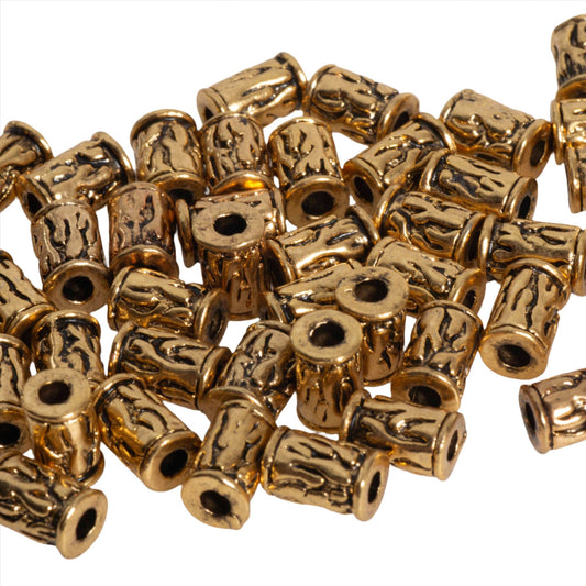 Wood Grain Textured Pewter Bead 8.7mm x 5mm in Silver & Gold - Sold in 100pc Packages - CBS5/B1000