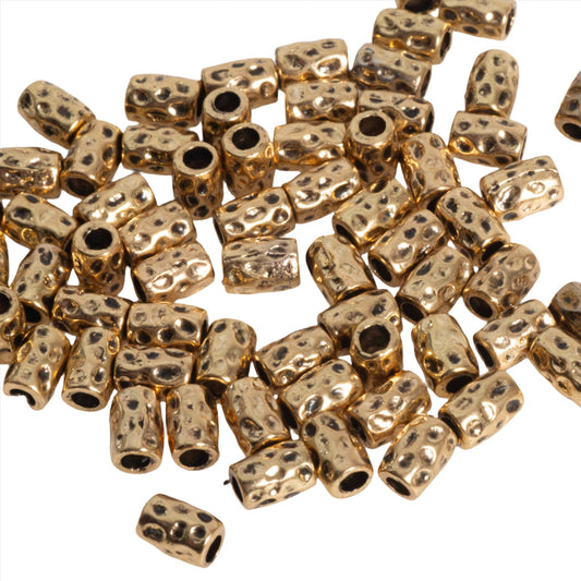 Drift Wood Texture Pewter Bead 6.7mm x 5.8mm in Gold & Solid Pewter - Sold by Pack of 100 - CBS5/B1600