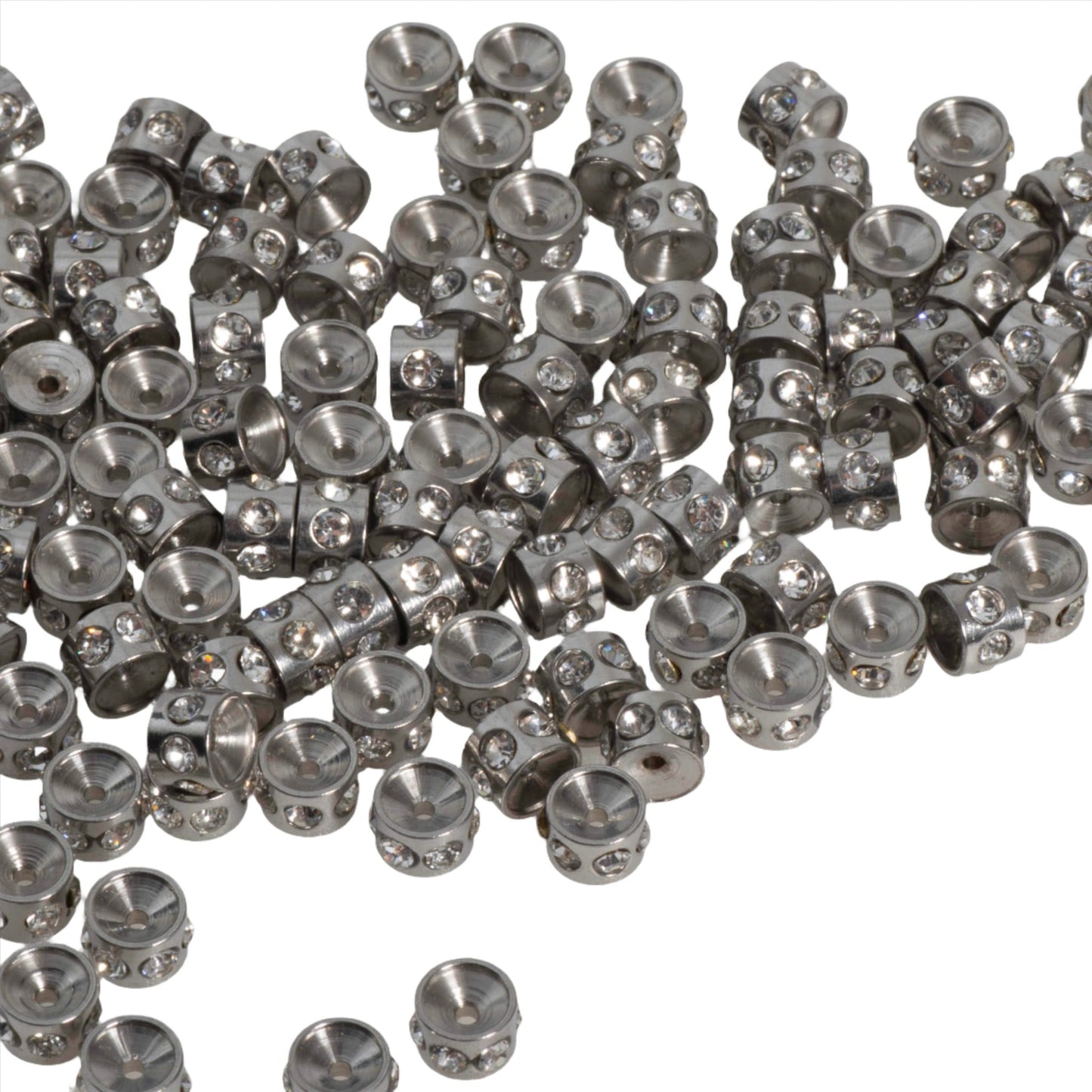 Stainless Steel Concave CZ Spacer Beads 3.5mm x 5mm & 5mm x 8mm - SB1SS, SB2SS