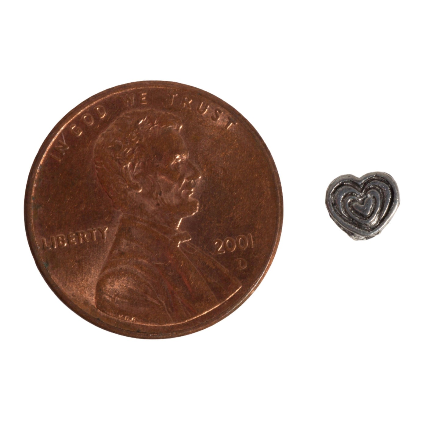 4mm Small Nested Heart Bead - Made of plated pewter - Sold individually - CBS2009