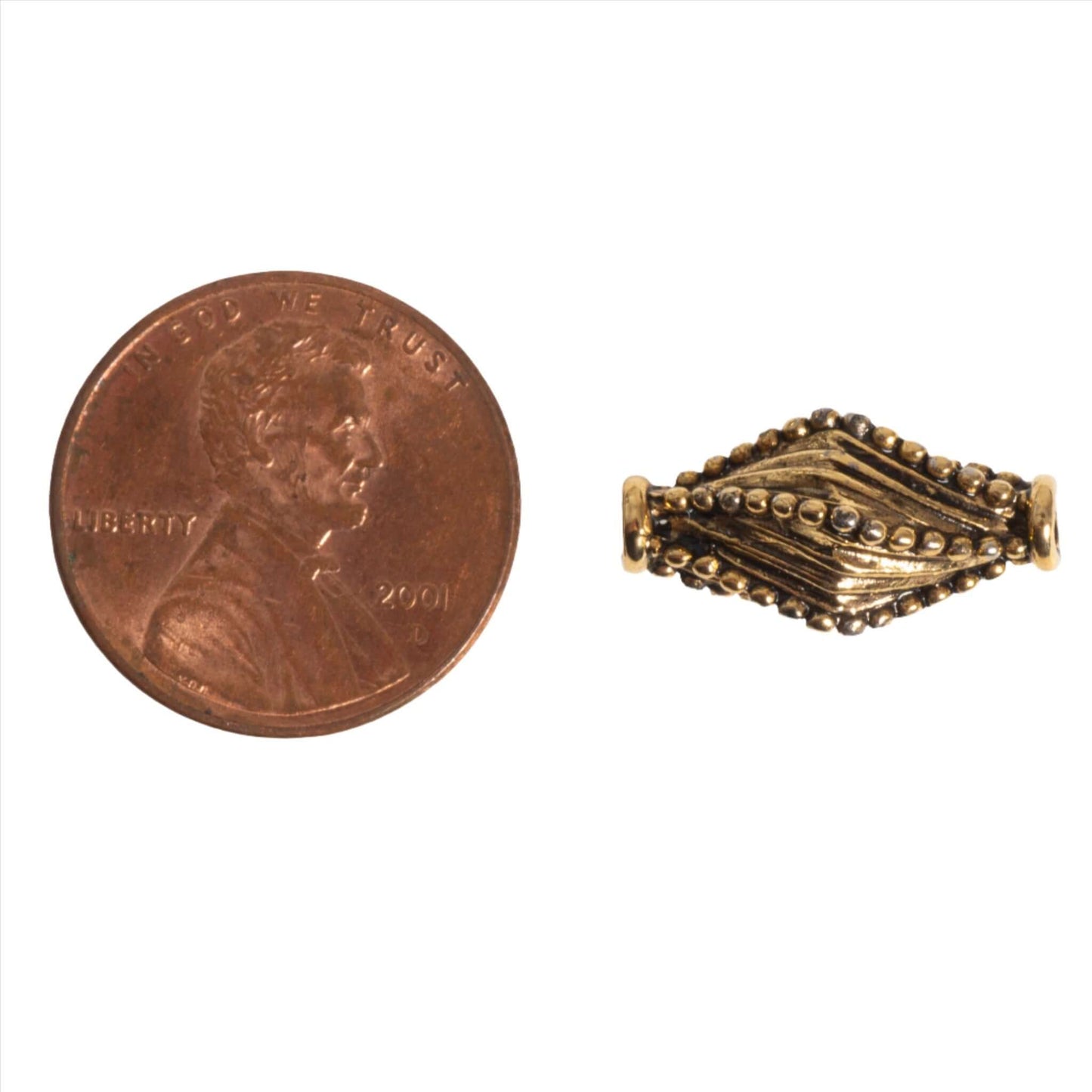 17mm x 9mm Twisted Studded Diamond Bead - Made of Pewter - Sold Individually - CBS147