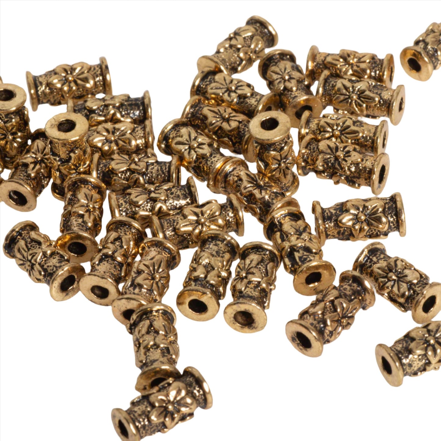 13mm x 6mm Flower Post Bead - Available in Antique Pewter & Gold Finishes - CBS 11/6393