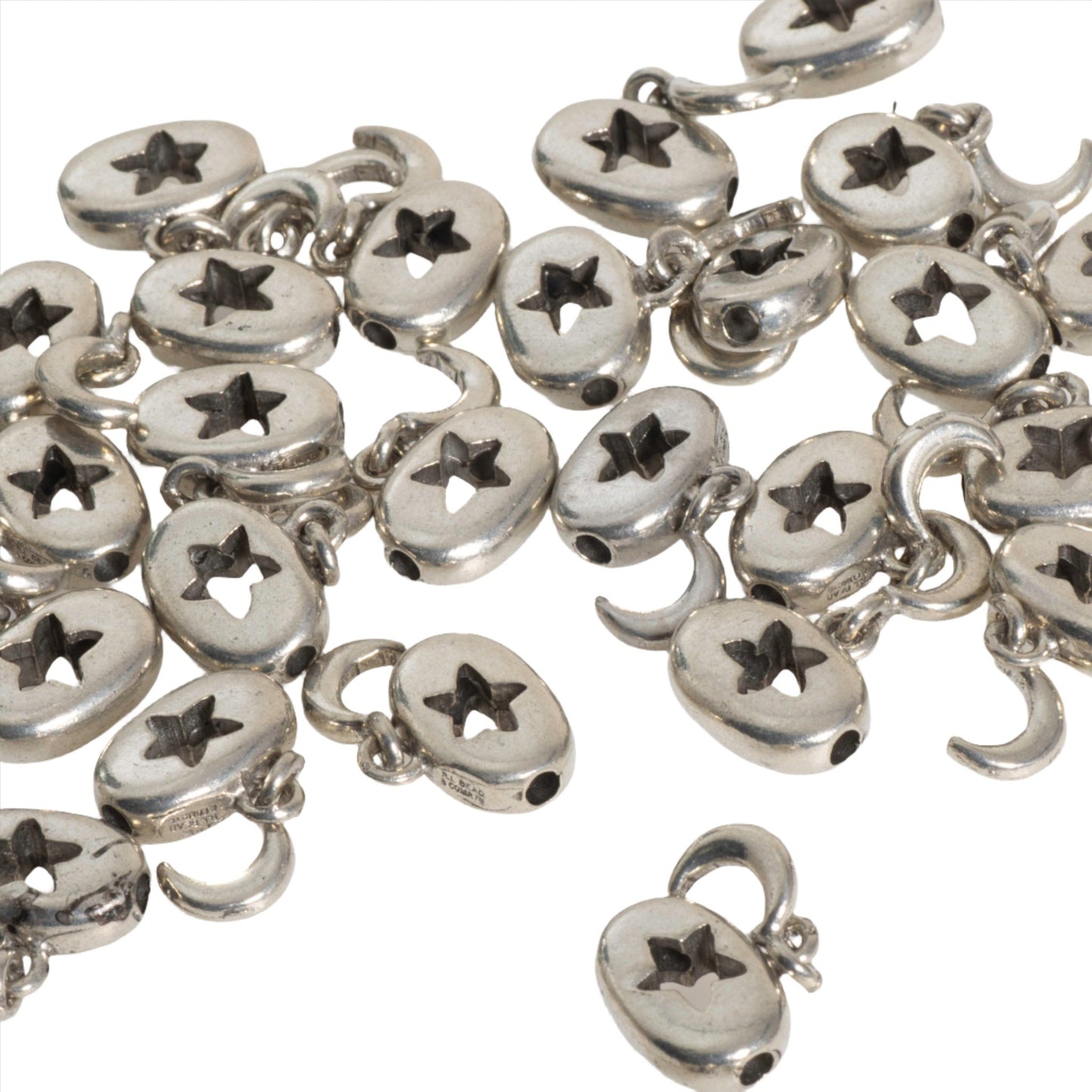 23mm x 14mm Oval Star Cutout with Hanging Crescent Moon Bead - Made of Pewter - Sold Individually - CBS575