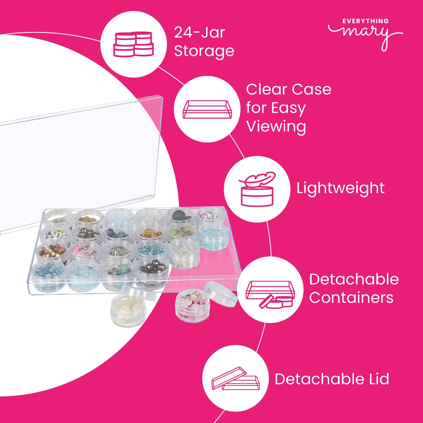 Large Plastic Bead Storage Organizer Box, 24 Jars
