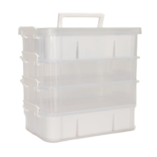 Everything Mary Clear 4-Tier Stackable Snap Box – Plastic Craft Organizer for Paint, Beads, Sewing, and DIY Supplies