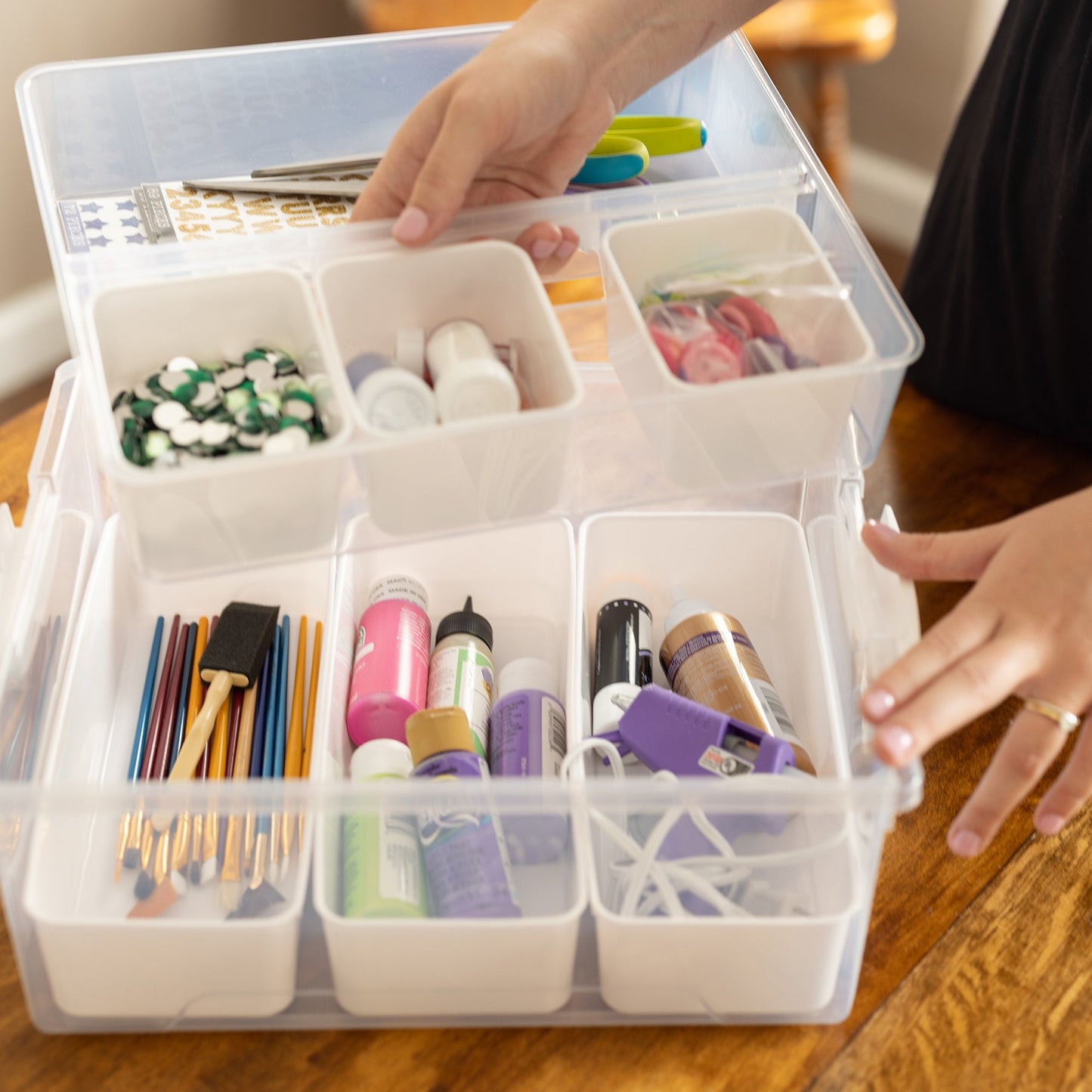 Everything Mary 7-Piece Clear Plastic Craft & Hobby Storage Container – Organizer with Removable Bins for Supplies, Tools, and DIY Projects