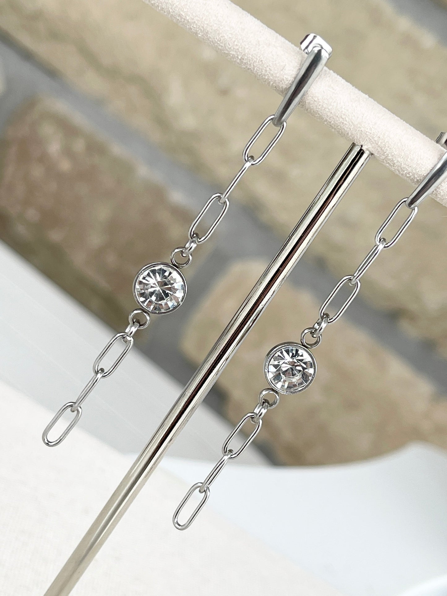 15mm Flat Bar Post Ear Wire Earring w/ Earnut - Stainless Steel - Sold Individually - EW11SS