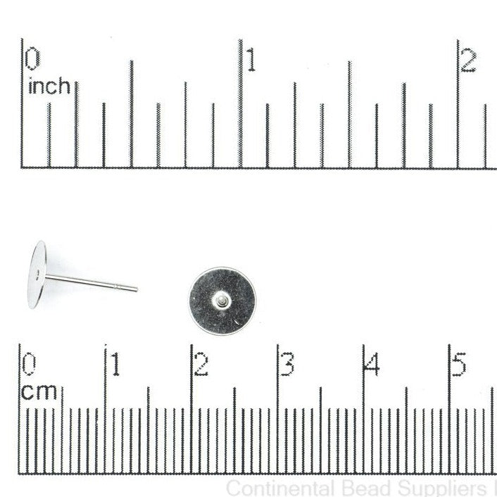 8mm Flat Back Glue-On Post Earwire. Stainless Steel. Sold by the Dozen - EW15SS