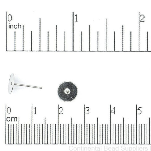 8mm Flat Back Glue-On Post Earwire. Stainless Steel. Sold by the Dozen - EW15SS