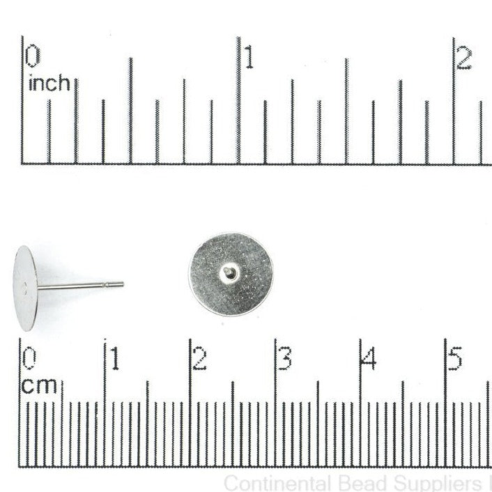 10mm Flat Disc Glue-On Post Earwire - Made of 316 Stainless Steel - Sold by the Dozen - EW16SS