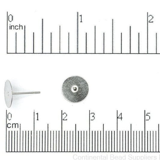 10mm Flat Disc Glue-On Post Earwire - Made of 316 Stainless Steel - Sold by the Dozen - EW16SS