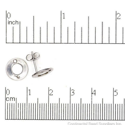 10mm Flat Wide Ring Post Earwire w/ Earnut - Made of 316 Stainless Steel - Sold by the Piece - EW18SS