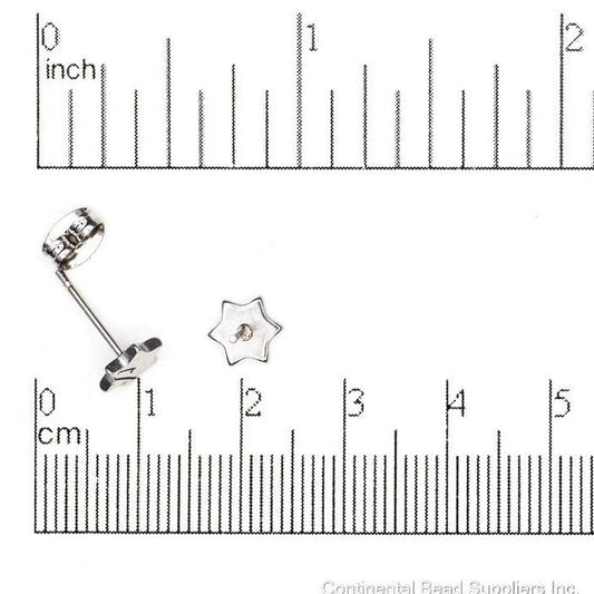 7.5mm Star Post Ear Wire Earwire w/ Earnut - Stainless Steel - Sold by the Dozen - EW19SS