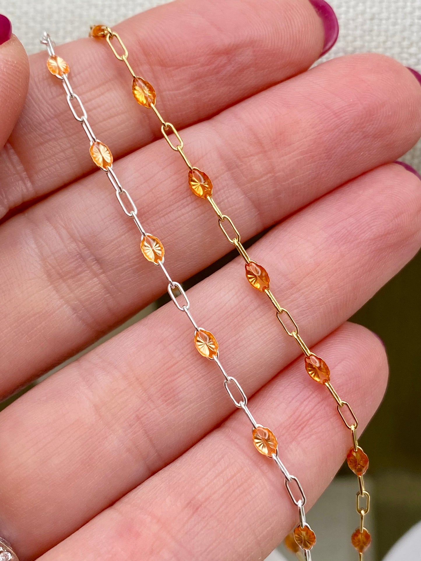 Peachy Orange Enamel Chain - Sunburst - E30