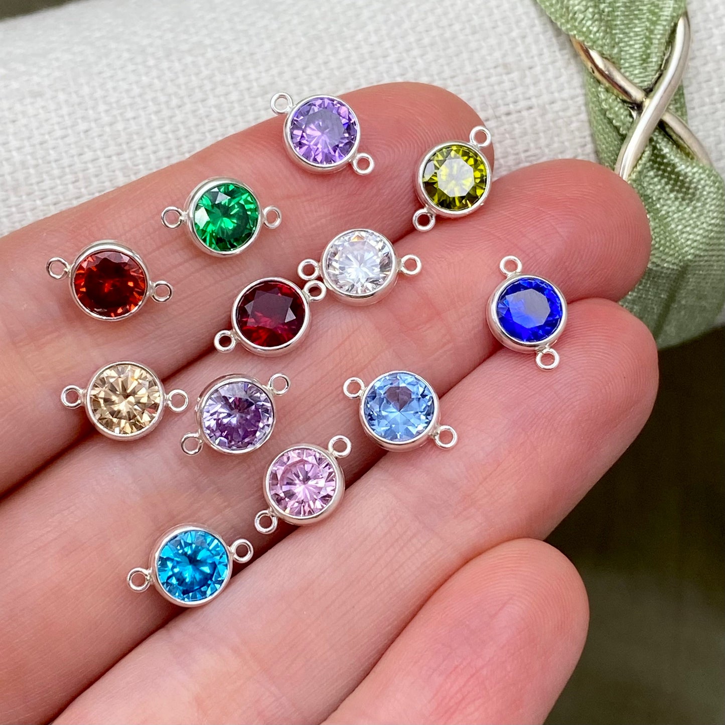 Luxe 6mm Birthstone Connectors - Sterling Silver - 3 Pack/12 Pack - B45S - Luxe Colors